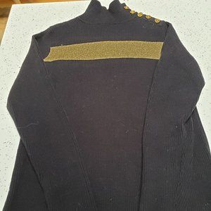 Ralph Lauren Black Ribbed Sweater with Gold Metallic stripe